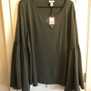 Olive Green Bell Sleeve Top